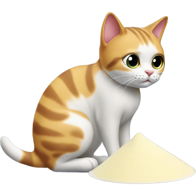 Cat sniffing a neat lined up baking powder emoji