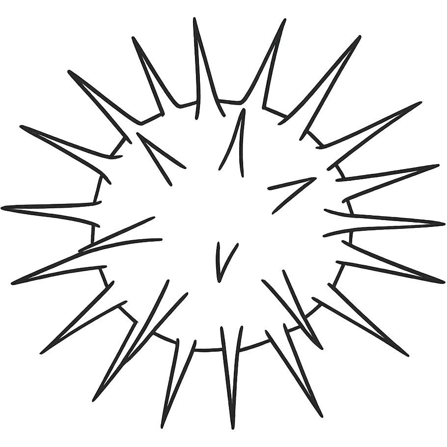 Make the sea urchin shape more realistic, keeping the dangerous spikes, with a transparent background, in a hand drawn icon style with no fill, focusing on detailed and realistic spikes and shape. emoji