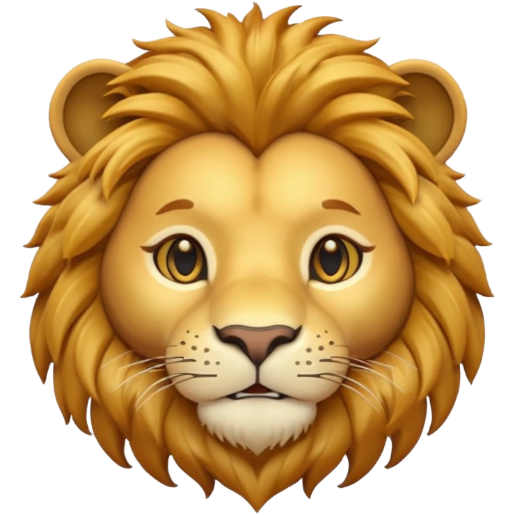 A 3D cartoon lion face close-up with fine whiskers and golden fur detail, soft natural light, strong majestic look, Memoji-style realism. emoji