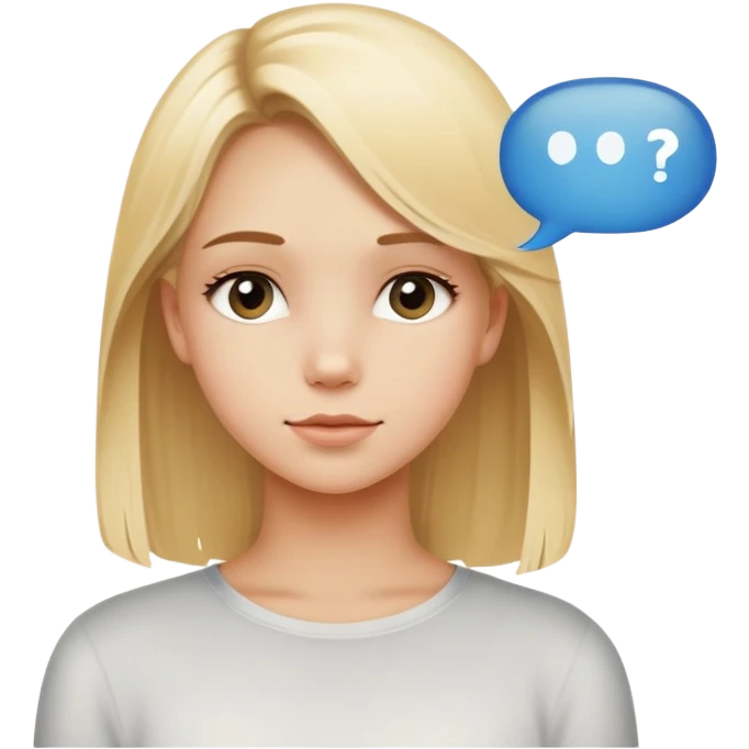 Blonde girl looking sweet with a text bubble that says “you get?” emoji