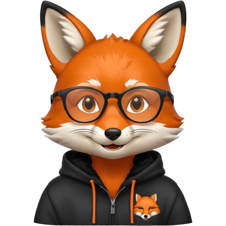 grinning fox caricature hacker side profile, black fur emoji
