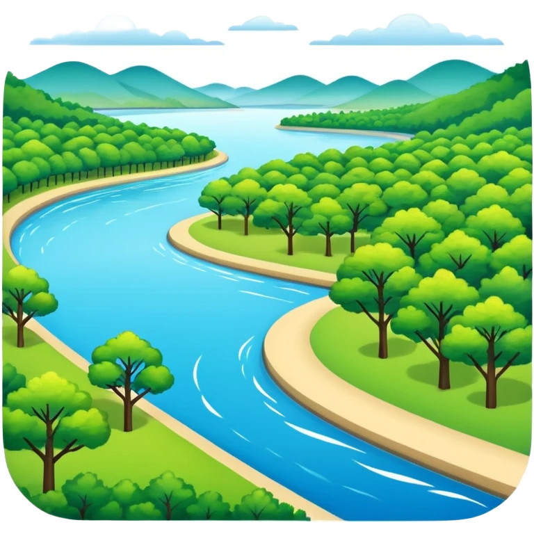 very simple Hangang river with trees and park, no outline emoji