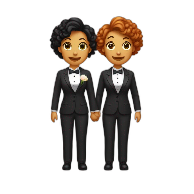 Two lesbians Just married in love one wearing a suit emoji