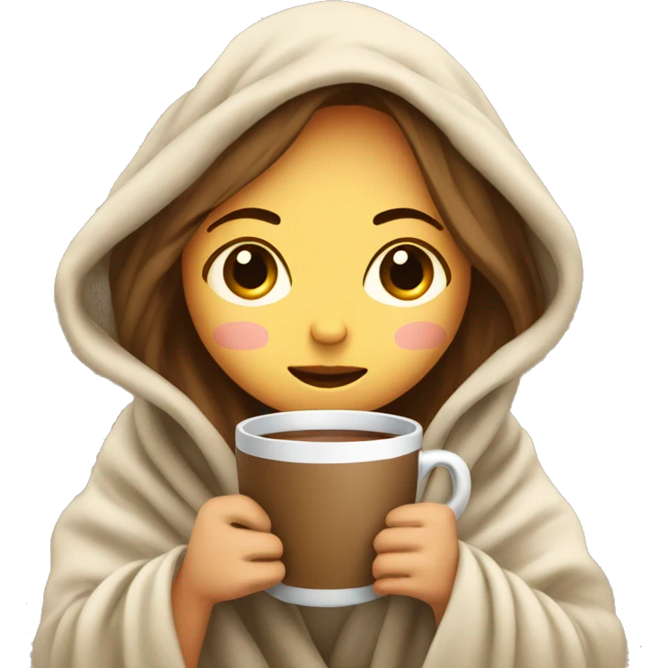 girl inside a blanket sipping coffee eyes closed emoji