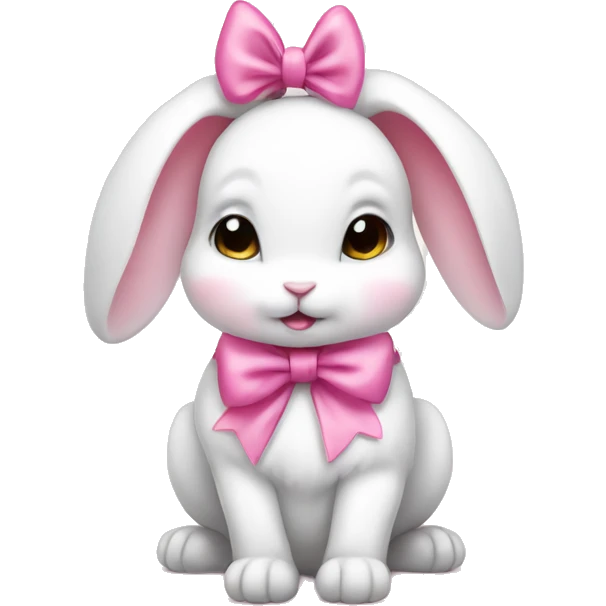 white cute baby rabbit with pink bow emoji
