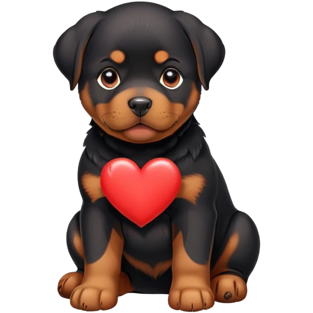 Rottweiler puppy with red heart emoji