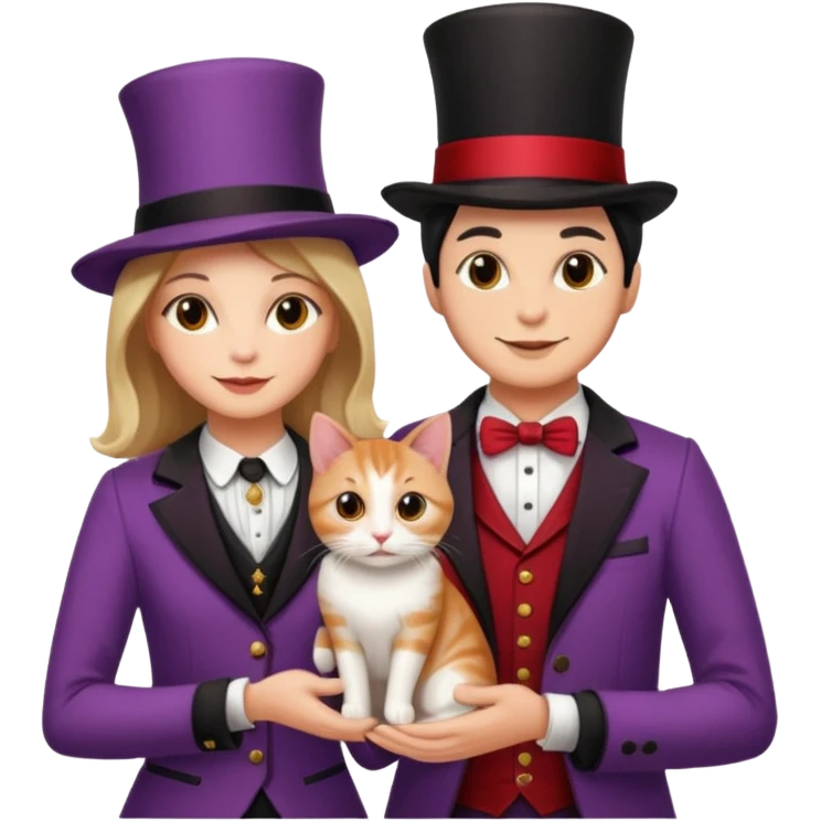 magician couple and their pet cat emoji