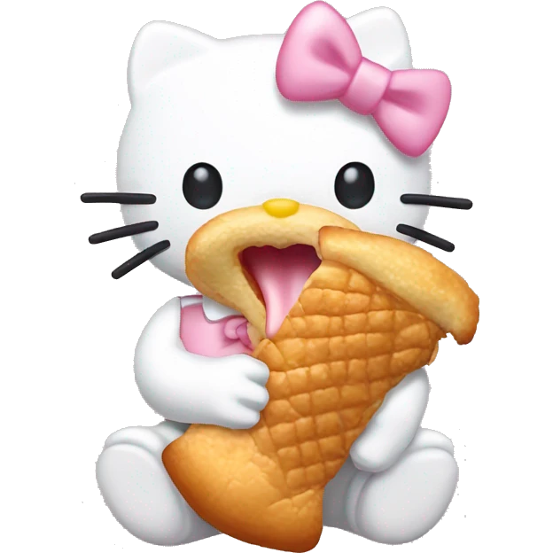 Hello kitty eating chicken with coquette light pink bow emoji
