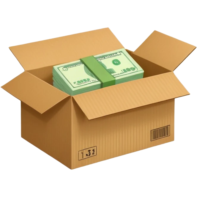 shipping box with a flat cash bill on the side of it emoji