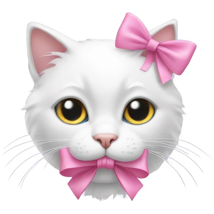 a white cat with pink bows emoji