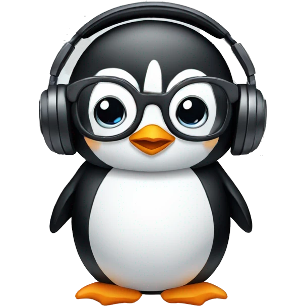 A cute penguin with glasses and a headset  emoji