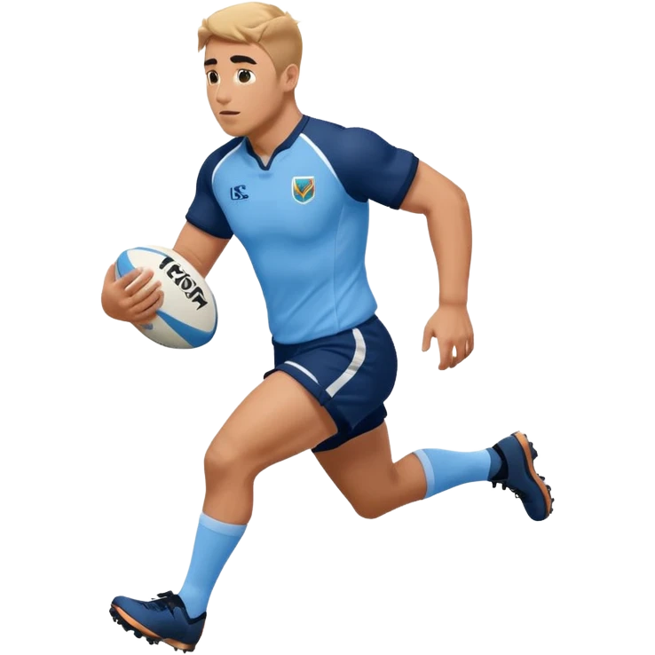 A rugby player running with the ball in sky blue kit & Navy shorts emoji