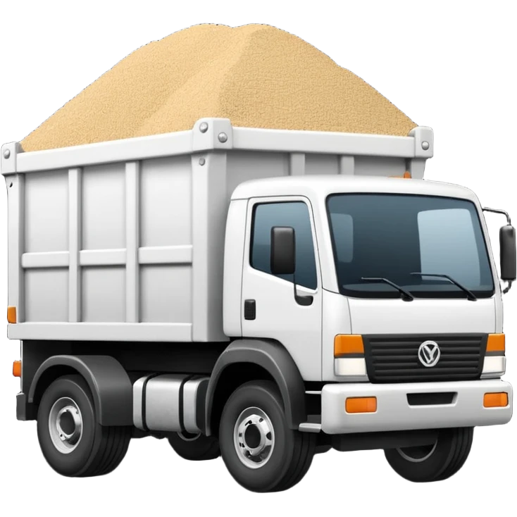 Camión volquete en 2d, en blanco y negro y descargando la carga emoji