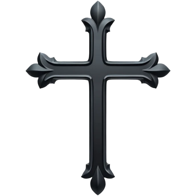 Minimal emoji, simple gothic cross forged from matte black metal, thick balanced proportions, fashion avant-garde minimalism, no decoration, no glow, no neon, flat emoji style, centered, transparent background emoji