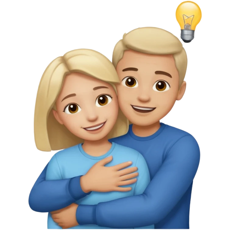 Texte ´Gros câlin’, en dessous un homme fait un câlin à sa sœur.  emoji