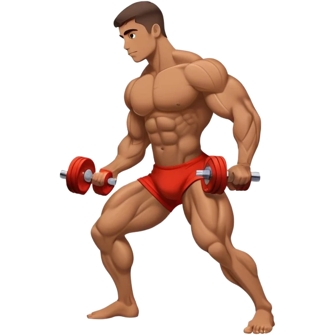 side-view bodybuilder dumbbell lunges emoji