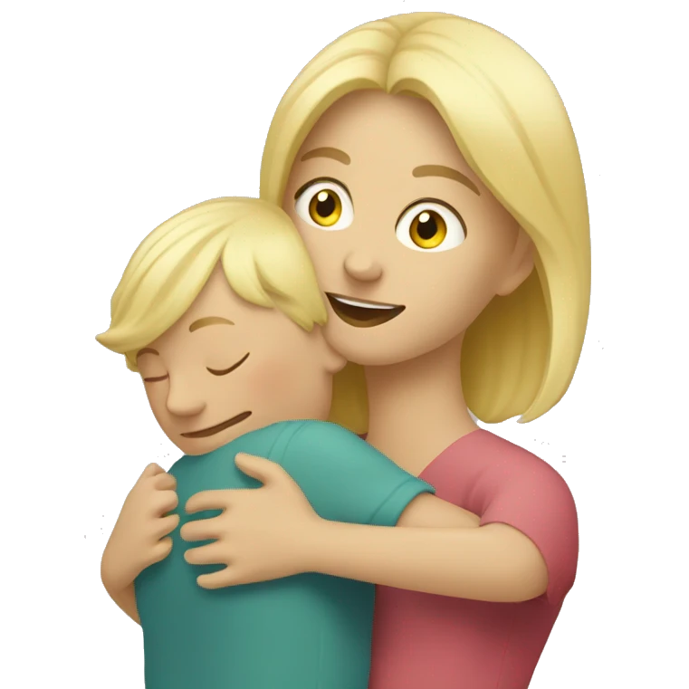 blonde woman hugging child emoji
