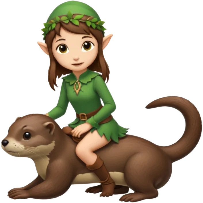 tiny forest elf girl brown straight hair with riding an otter emoji