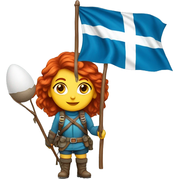 female winter mountaineer red hair holding greek flag and easter egg emoji