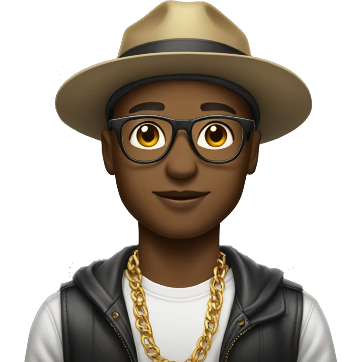 light skinned guy with glasses and hat on backwards with gold chain emoji