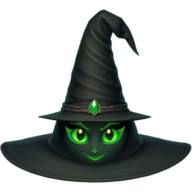 black witch hat with the word “wicked” above it in green emoji