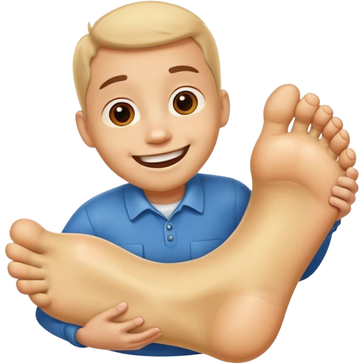 cartoon character hugging a giant foot, smiling happily emoji