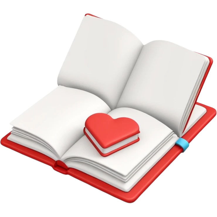 3D open red plasticine book with white pages, top view, blank white sheets inside emoji