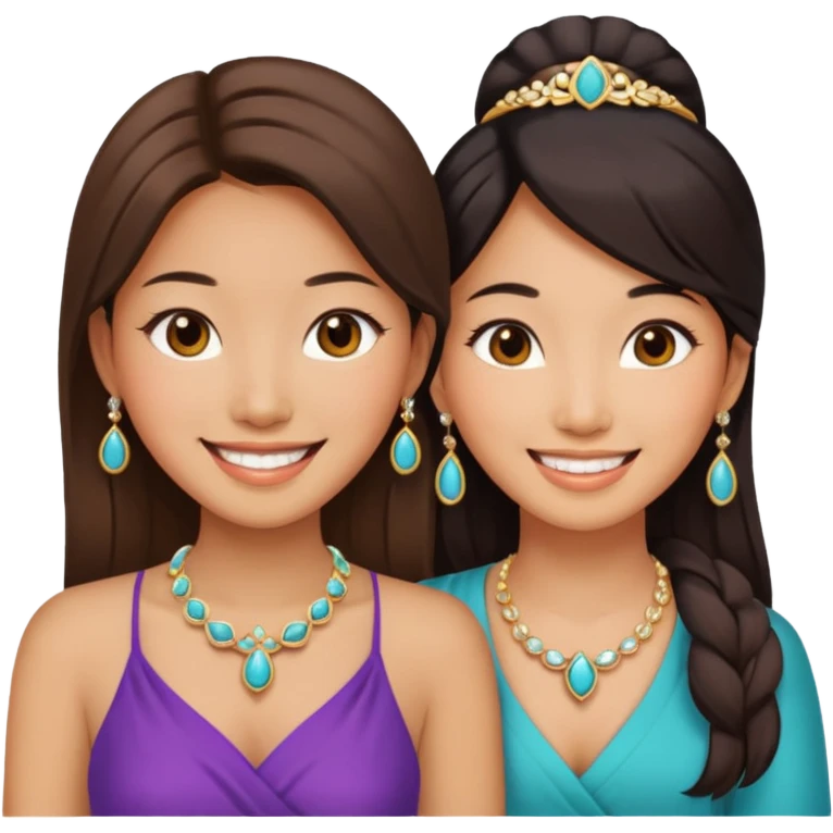 Two different asian women beside each other smiling emoji