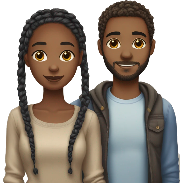 Realistic black girl with box braids and light skin boy with short curly hair and a short beard hugging emoji