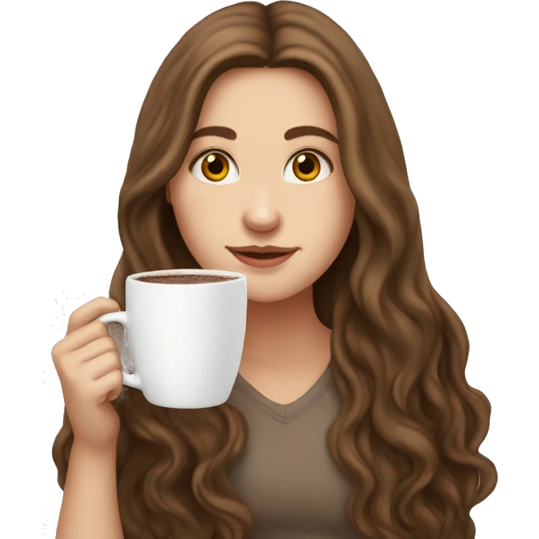 white girl with brown long hair and hot choco emoji