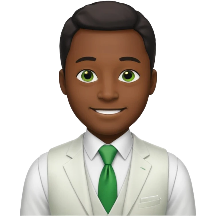 businessman, black skin, black eyes, white suit vest, green tie emoji