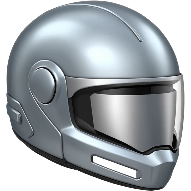 A futuristic helmet emoji made of silver chrome, smooth aerodynamic shape, minimal visor detail, reflective metallic surface, sci-fi aesthetic, iOS emoji style, centered on clean white background emoji