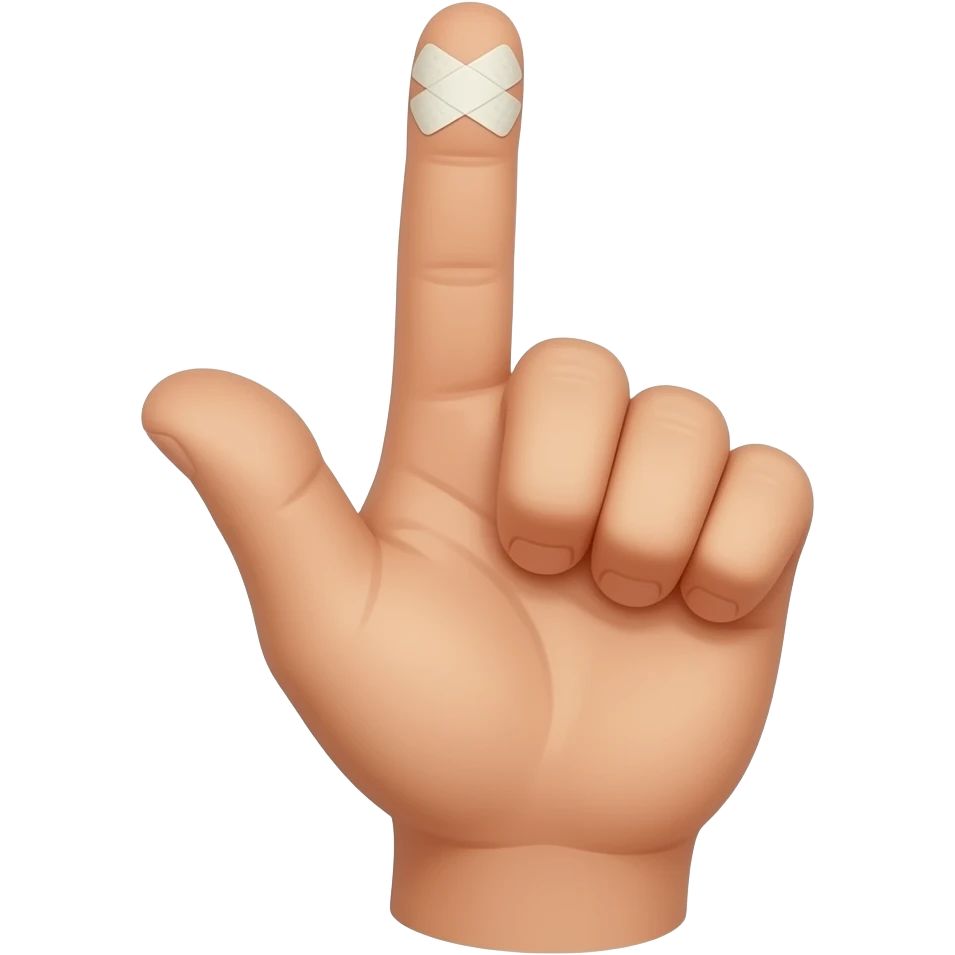 The middle finger emoji with a band aid on the end of the middle finger emoji