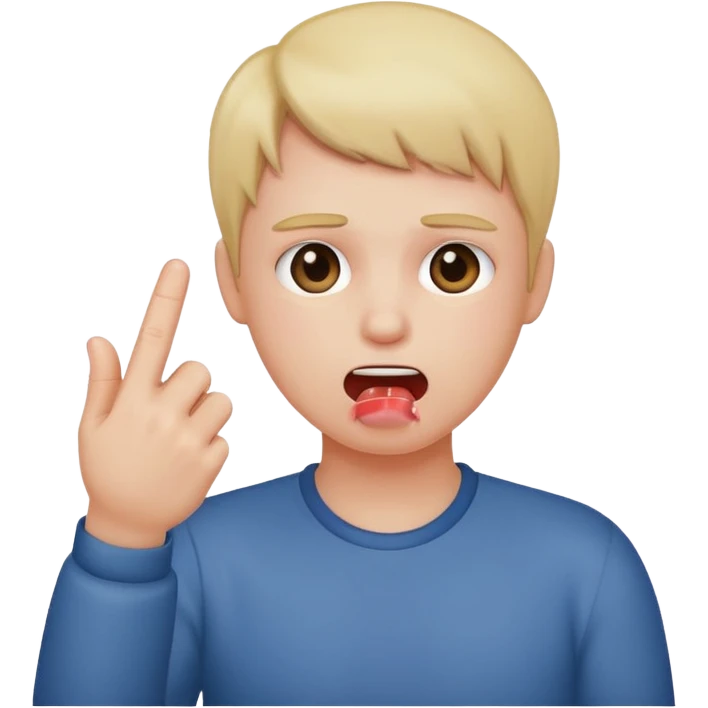 blushing holding up middle finger in one hand and choking self with other emoji