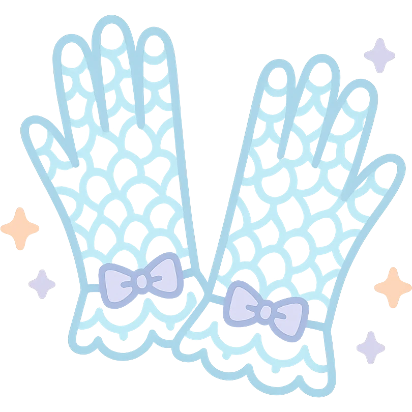 lace gloves in pastel goth style, pastel blue lace, delicate and edgy design emoji