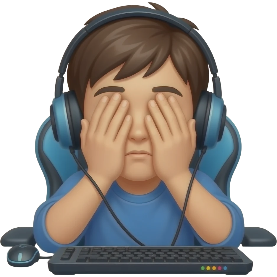Kid on gaming pc hide face emoji
