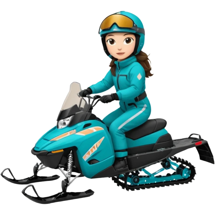 Can you create an emoji of a brunette girl on a teal polaris khaos 850 155 snowmobile action shot, no seat on the back emoji