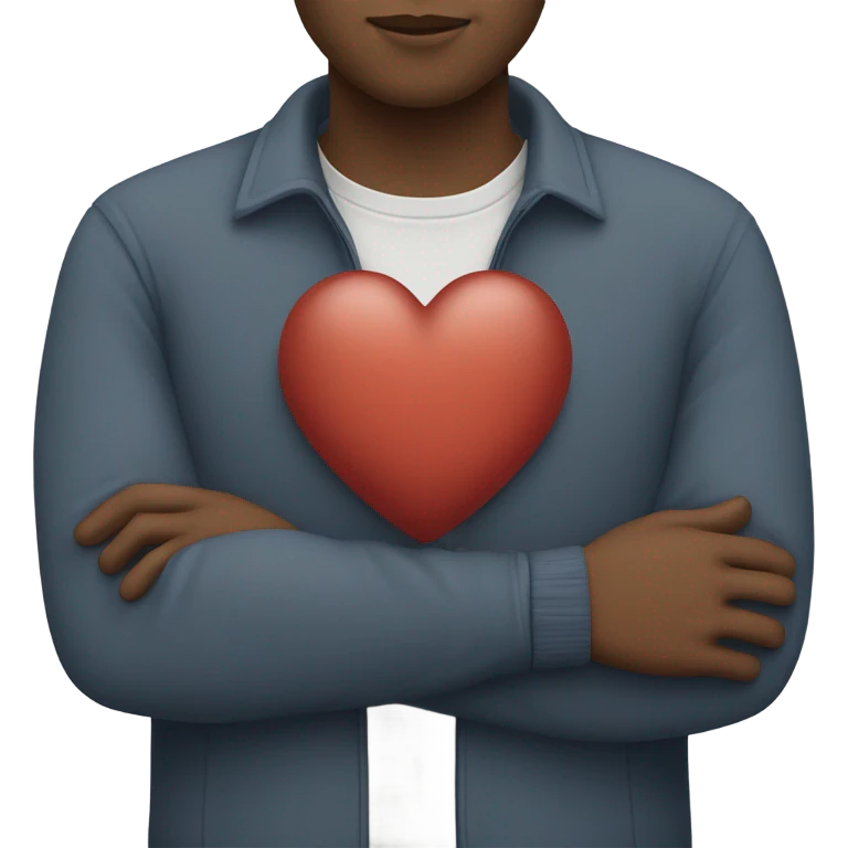 A man embraces his heart emoji