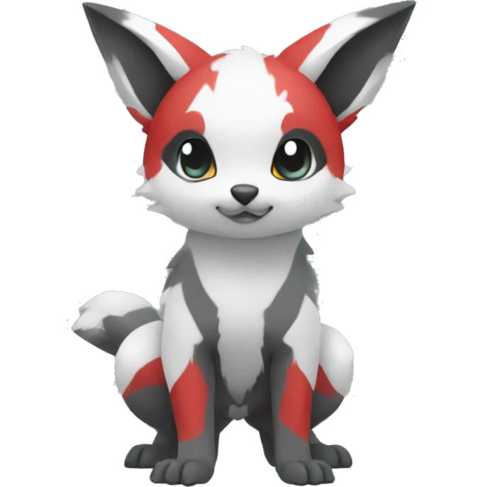 Cute cool black red white grey animal hybrid Fakemon full body emoji