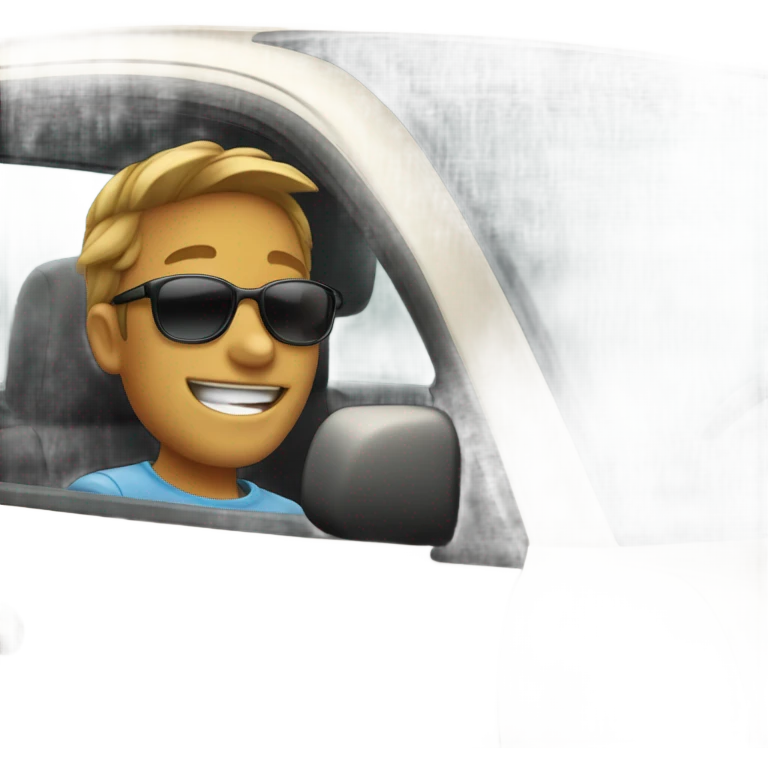 happy boy in sunglasses inside car emoji