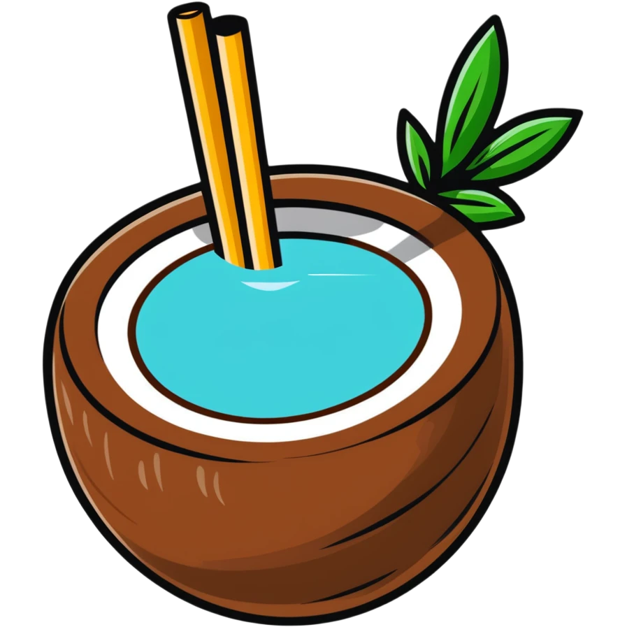 cut open coconut drink with straw emoji