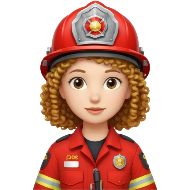 Firefighter girl curly hair with red uniform emoji