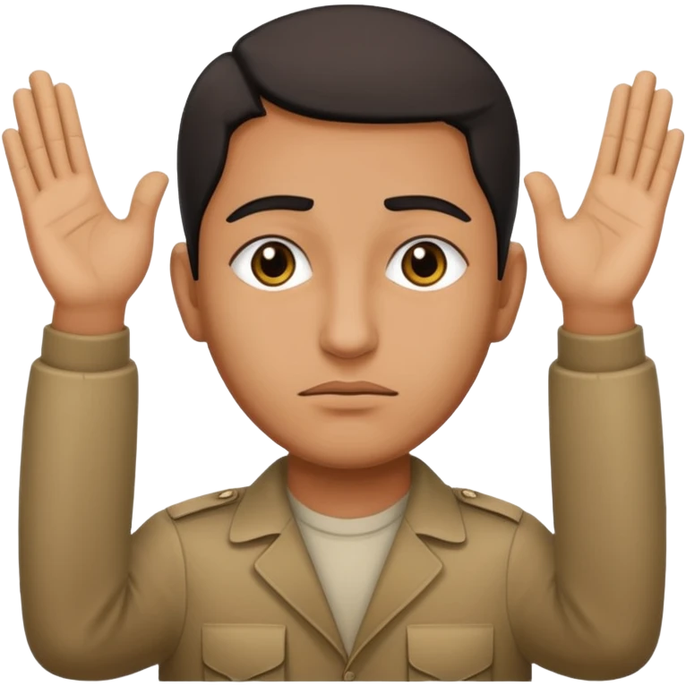 surrenders, portray an authentic 1980 Iraqi with a sad face and raised hands emoji