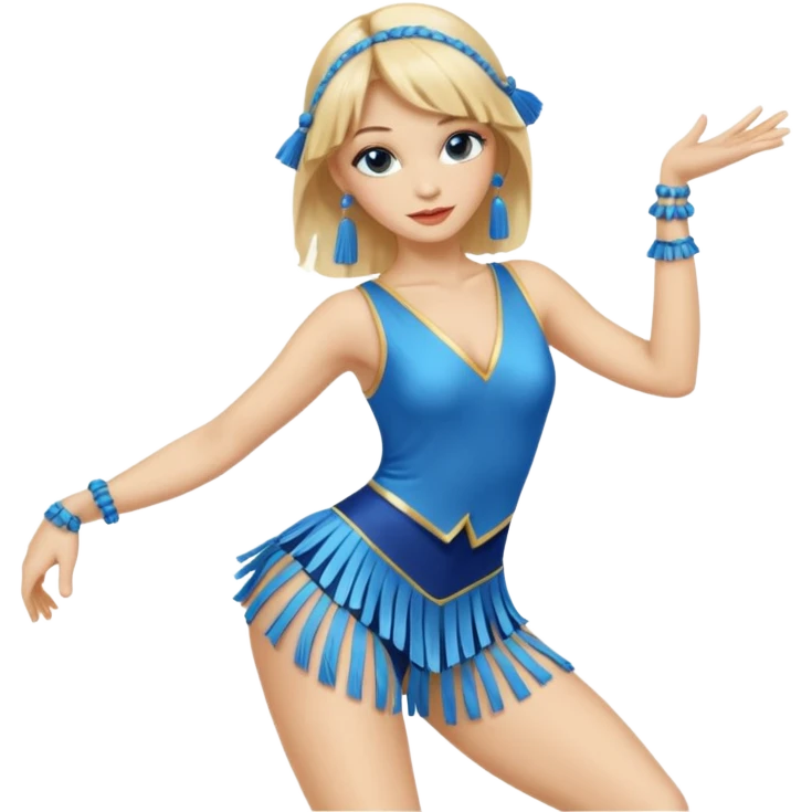 blue jazz style dance costume with tassels on blonde emoji