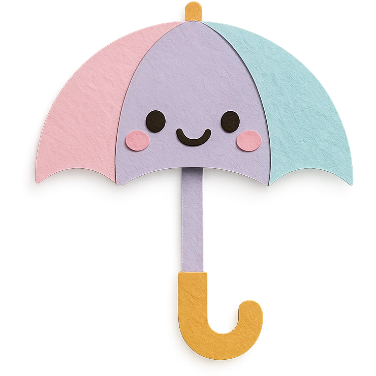 adorable pastel rainbow umbrella, happy face, no arms or legs, full body, kawaii paper craft style emoji