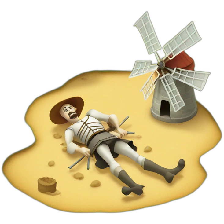 don quixote lying on the ground dead next to a windmill emoji