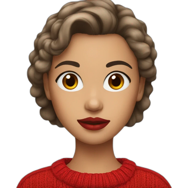 Brow-haired Girl with red lips and red sweater emoji
