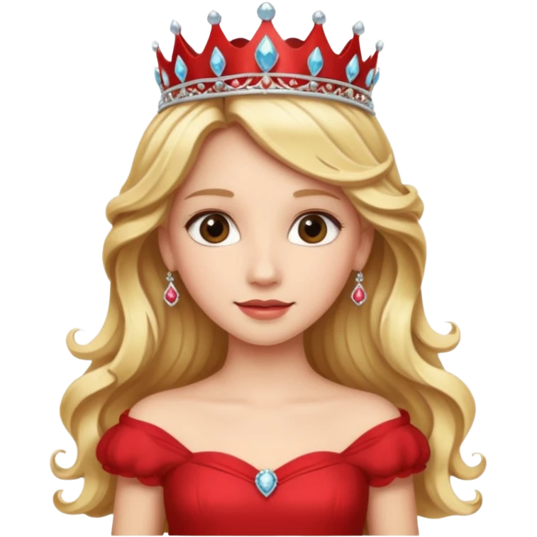 Princess in red Dress with Tiara, long wavy Blonde Hair emoji