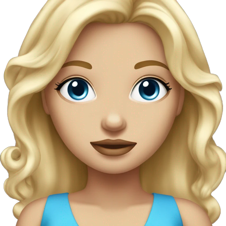 Blond girl with sky bleu long dress, Blue eyes and heels high  emoji
