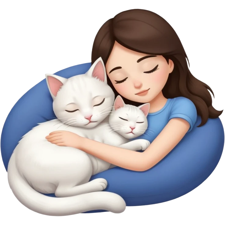 White kitty sleeping on brunette white girl's lap emoji